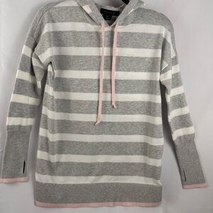 Tahari Gray and White Striped Women's Sweater with Pink Accents